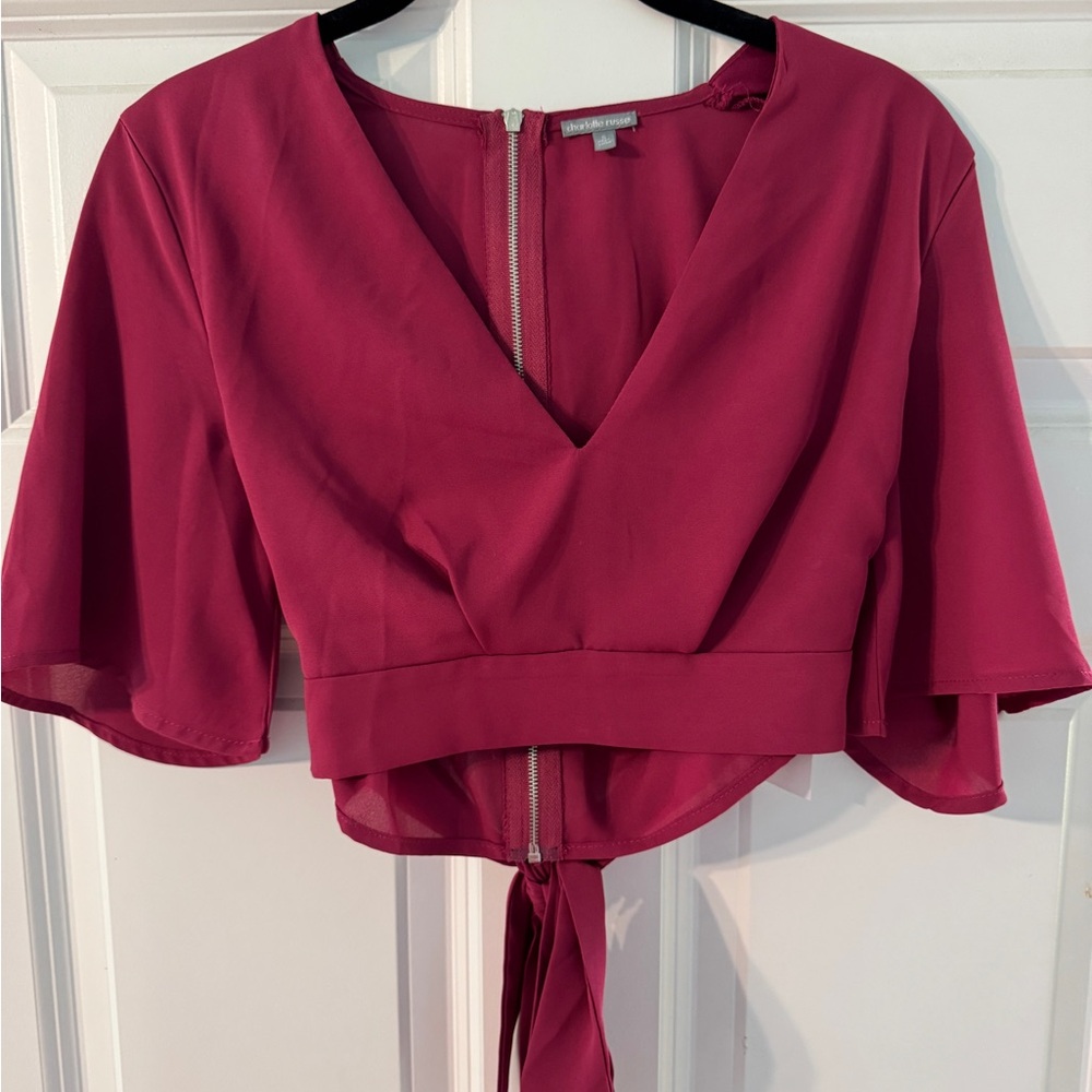 Charlotte Russe Red Flutter Sleeve Crop Blouse
